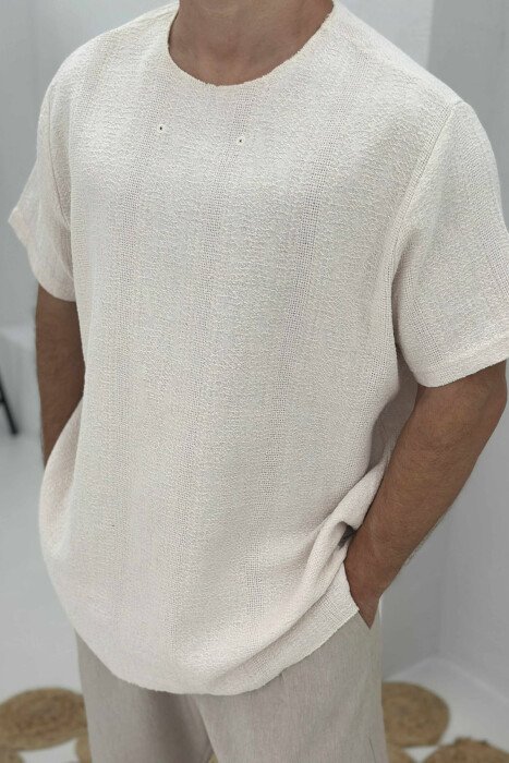 ONE COLOR SIMPLE MEN T-SHIRT CREAM/KREM - 3