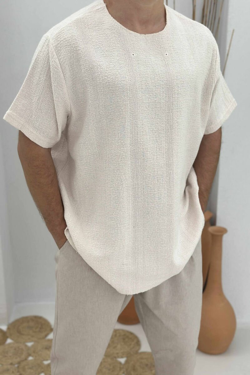 ONE COLOR SIMPLE MEN T-SHIRT CREAM/KREM - 5