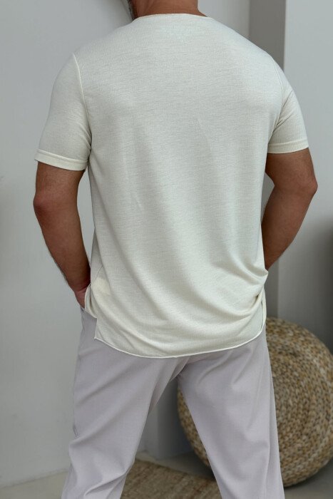 ONE COLOR SIMPLE MEN T-SHIRT CREAM/KREM - 2