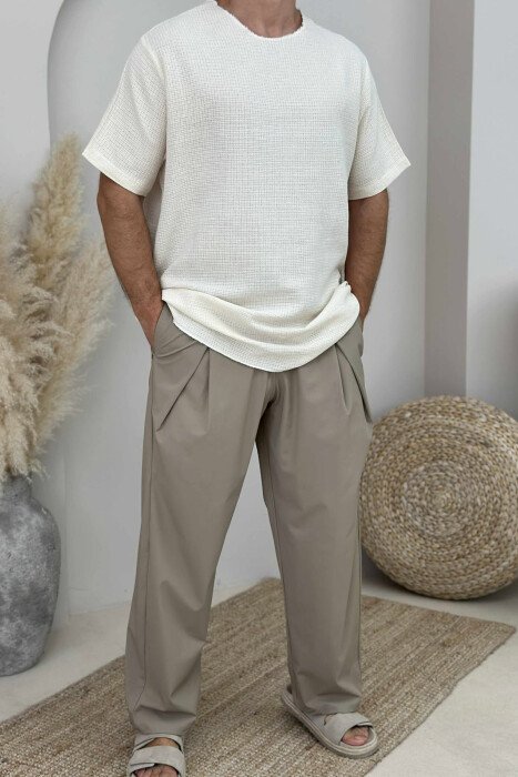 ONE COLOR SIMPLE MEN T-SHIRT CREAM/KREM - KLAUDIO FASHION