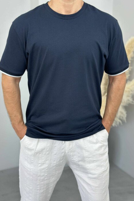 ONE COLOR SIMPLE MEN T-SHIRT DARK BLUE/BEE 