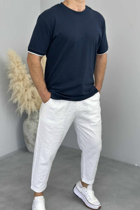 ONE COLOR SIMPLE MEN T-SHIRT DARK BLUE/BEE - 2