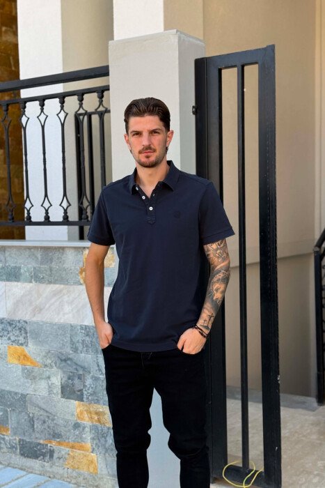 ONE COLOR SIMPLE MEN T-SHIRT DARK BLUE/BEE - KLAUDIO FASHION