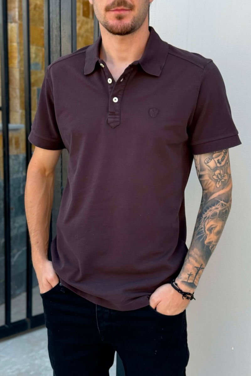 ONE COLOR SIMPLE MEN T-SHIRT DARK BROWN/KAE - 2