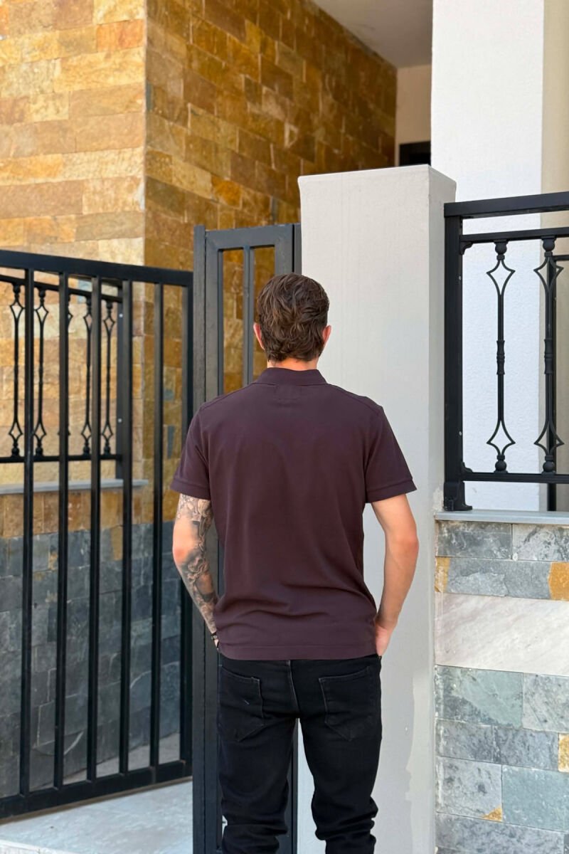 ONE COLOR SIMPLE MEN T-SHIRT DARK BROWN/KAE - 3