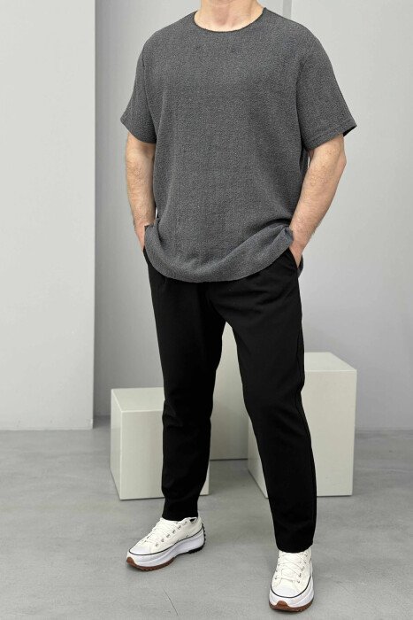 ONE COLOR SIMPLE MEN T-SHIRT DARK GREY/GEE - KLAUDIO FASHION