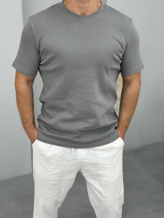 ONE COLOR SIMPLE MEN T-SHIRT DARK GREY/GEE - 2