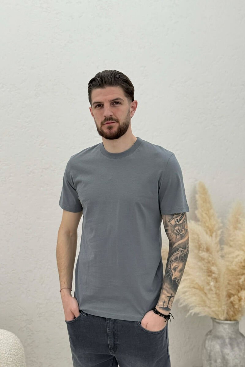ONE COLOR SIMPLE MEN T-SHIRT DARK GREY/GEE - 1