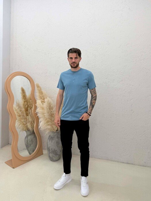 ONE COLOR SIMPLE MEN T -SHIRT LIGHTBLUE/BZ - 3