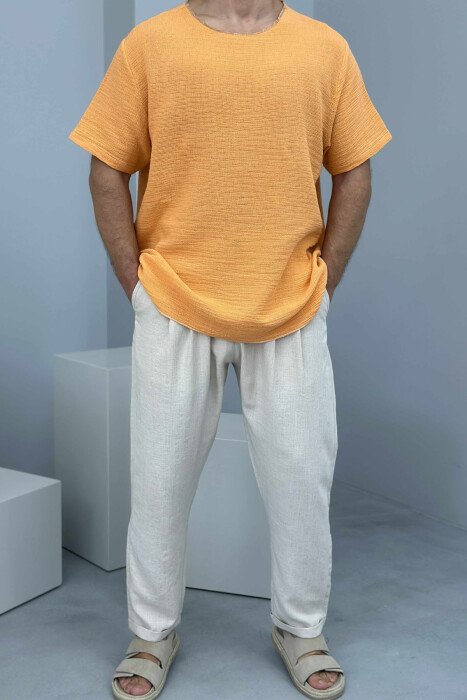 ONE COLOR SIMPLE MEN T-SHIRT ORANGE/PORTOKALLI - KLAUDIO FASHION