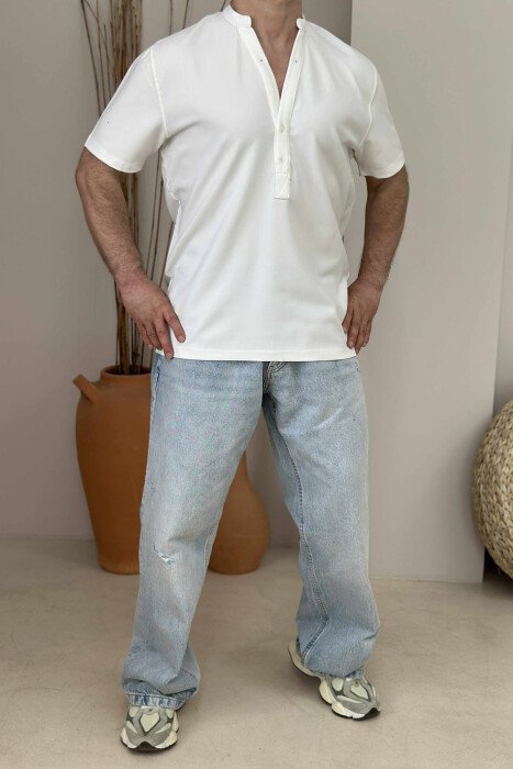 ONE COLOR SIMPLE MEN T-SHIRT WHITE-E BARDHE - KLAUDIO FASHION