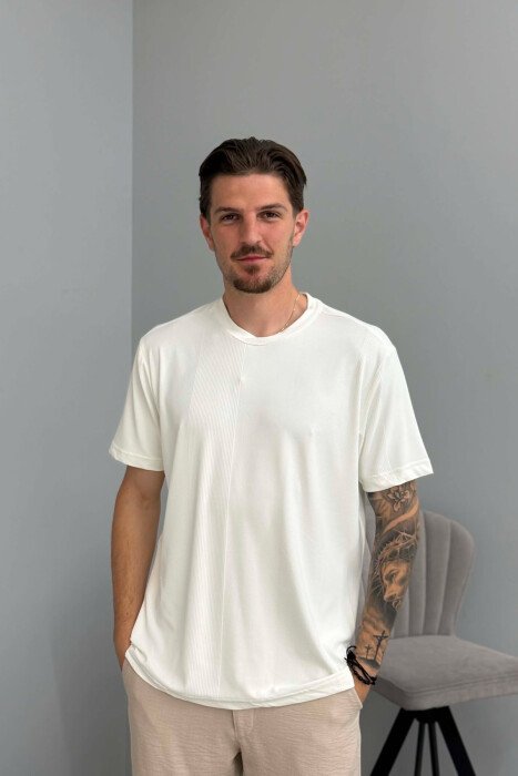 ONE COLOR SIMPLE MEN T-SHIRT WHITE-E BARDHE - KLAUDIO FASHION