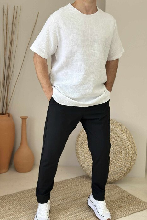 ONE COLOR SIMPLE MEN T-SHIRT WHITE-E BARDHE - 