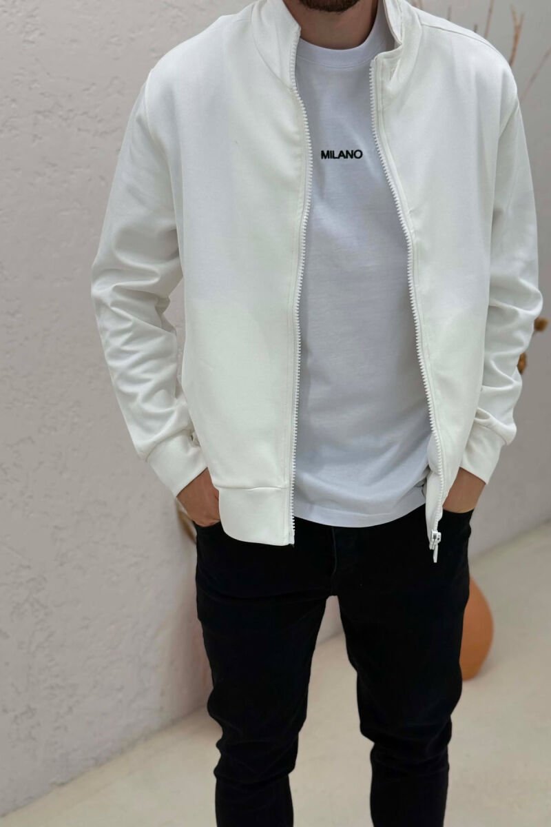 ONE COLOR SIMPLE NECK WRITTING DETAIL MEN JACKET WHITE-E BARDHE - 4