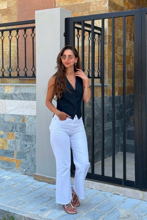 ONE COLOR SIMPLE OPEN BACK WOMAN VEST BLUE/BLU - 4