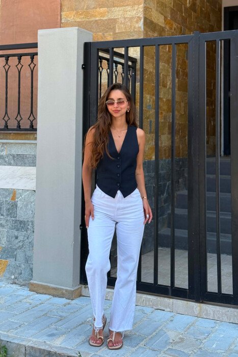 ONE COLOR SIMPLE OPEN BACK WOMAN VEST BLUE/BLU - 5