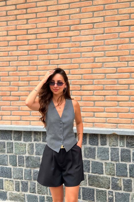 ONE COLOR SIMPLE OPEN BACK WOMAN VEST DARK GREY/GEE - KLAUDIO FASHION