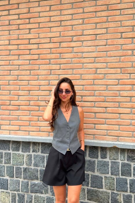 ONE COLOR SIMPLE OPEN BACK WOMAN VEST DARK GREY/GEE - 3