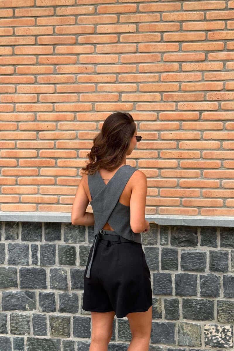 ONE COLOR SIMPLE OPEN BACK WOMAN VEST DARK GREY/GEE - 4