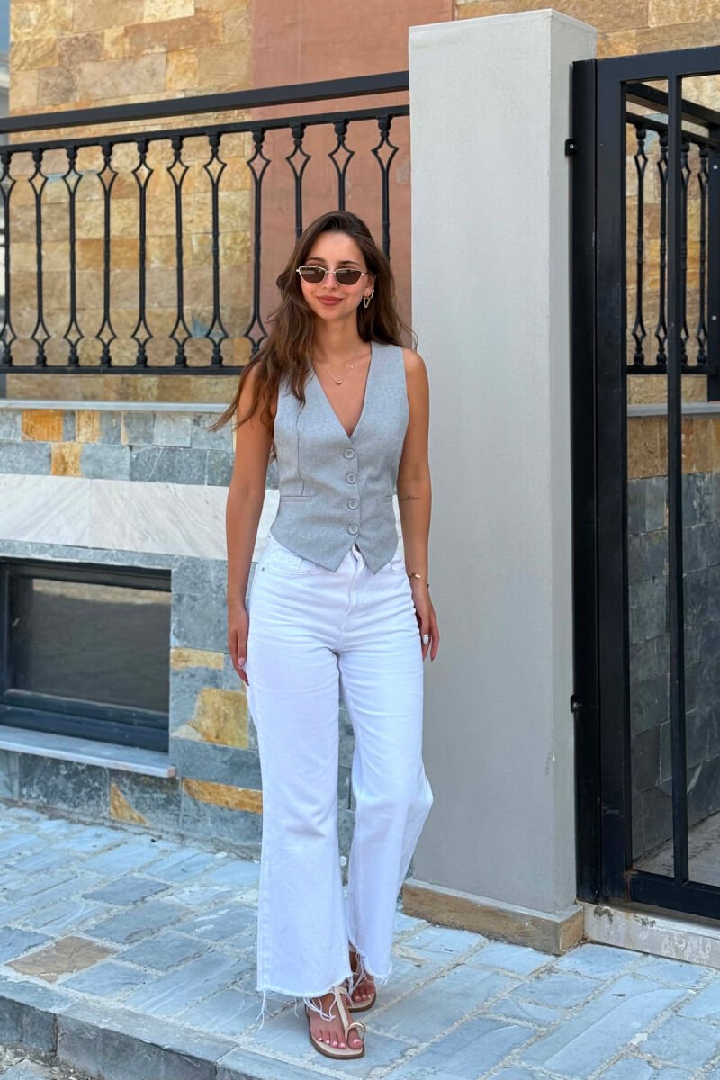 ONE COLOR SIMPLE OPEN BACK WOMAN VEST LIGHT GREY/GZ - 2