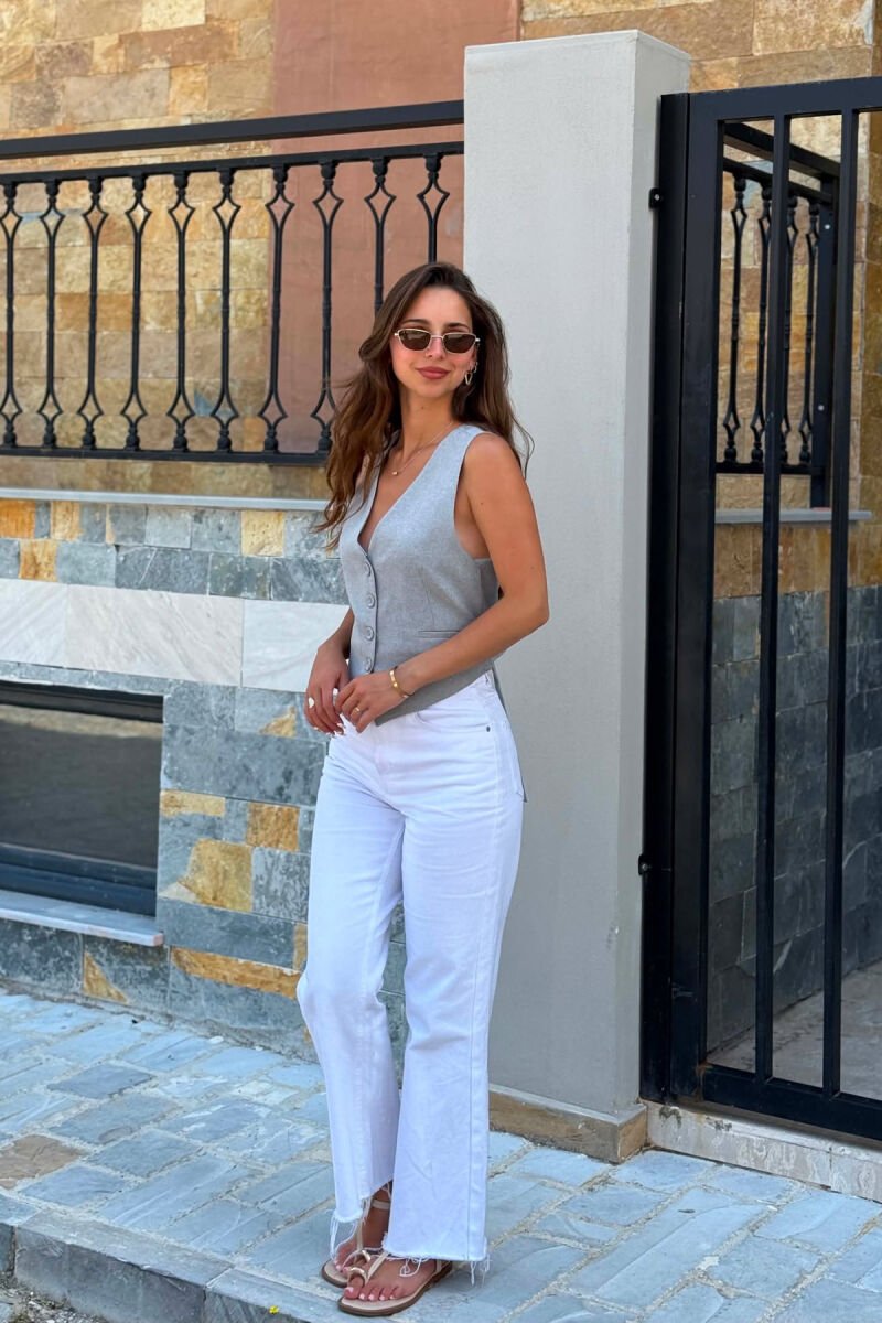 ONE COLOR SIMPLE OPEN BACK WOMAN VEST LIGHT GREY/GZ - 3