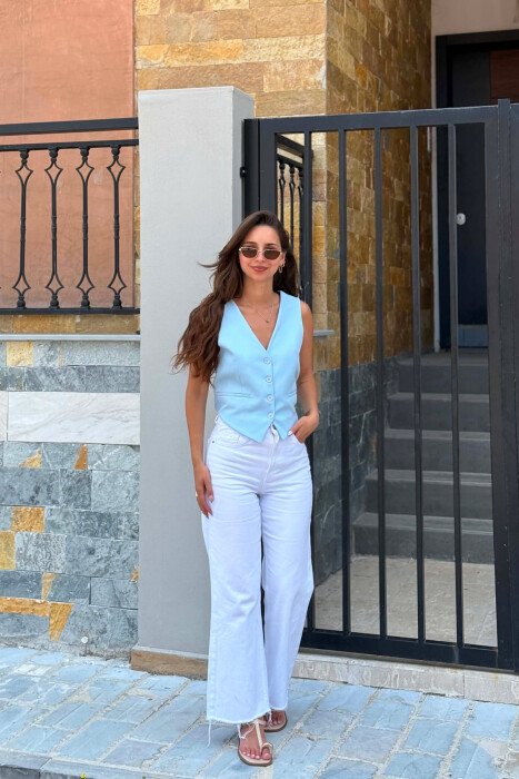 ONE COLOR SIMPLE OPEN BACK WOMAN VEST LIGHTBLUE/BZ - KLAUDIO FASHION