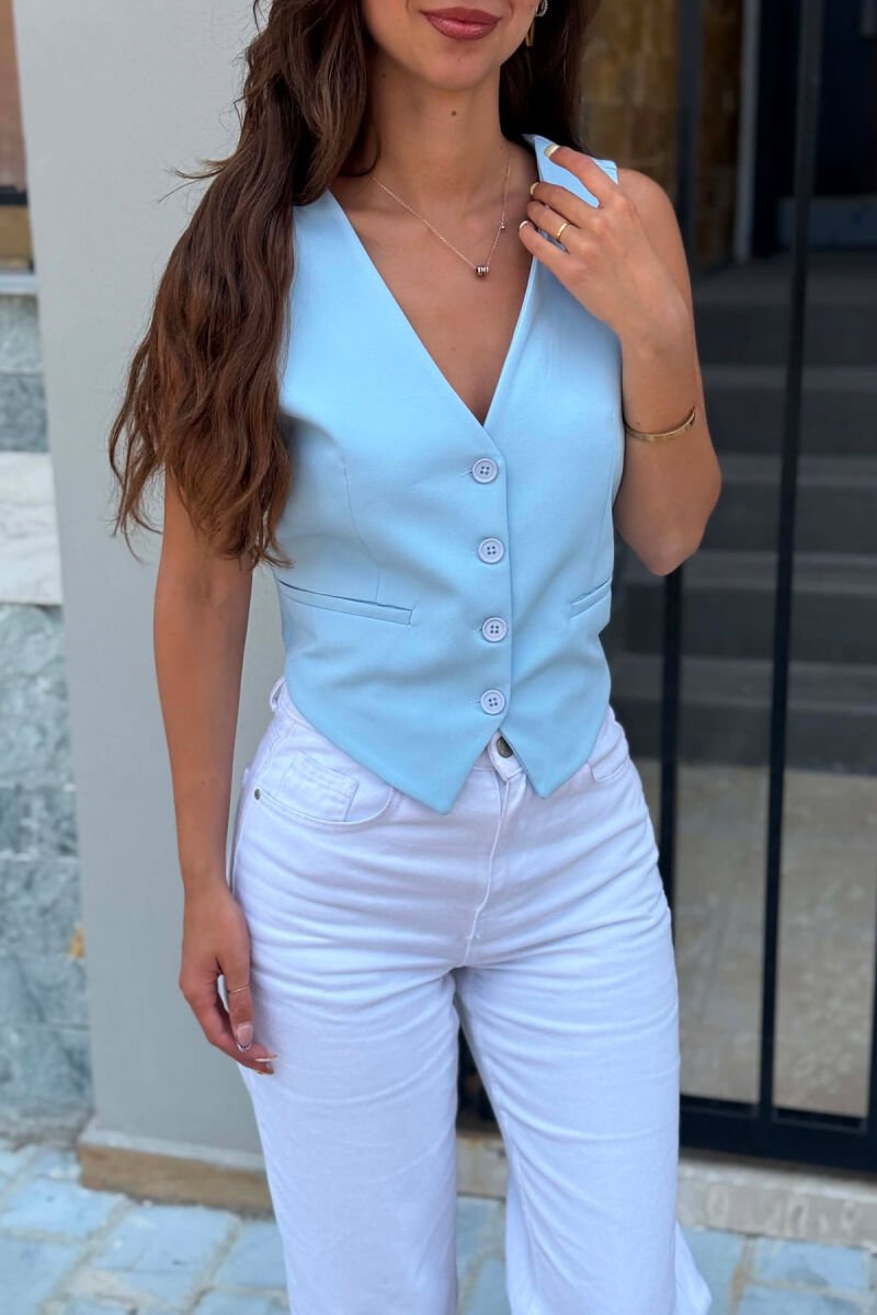 ONE COLOR SIMPLE OPEN BACK WOMAN VEST LIGHTBLUE/BZ - 4