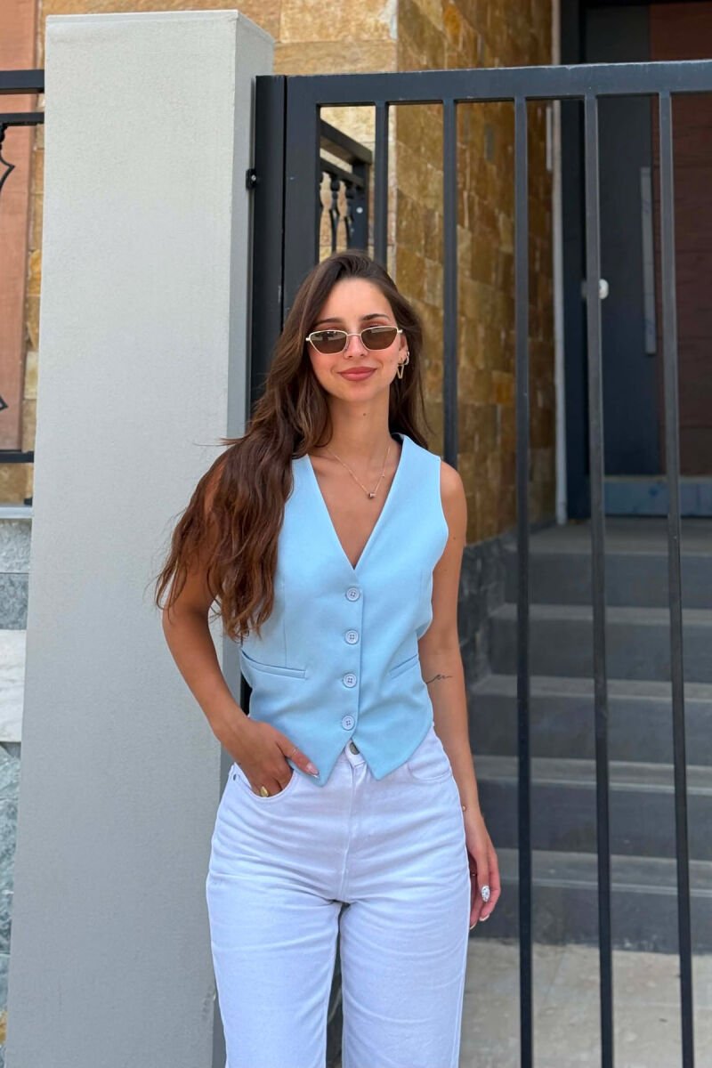 ONE COLOR SIMPLE OPEN BACK WOMAN VEST LIGHTBLUE/BZ - 6