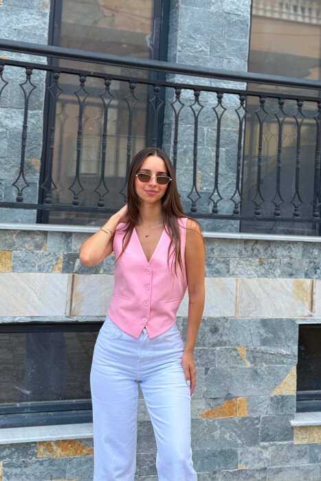 ONE COLOR SIMPLE OPEN BACK WOMAN VEST PINK/ROZE - KLAUDIO FASHION