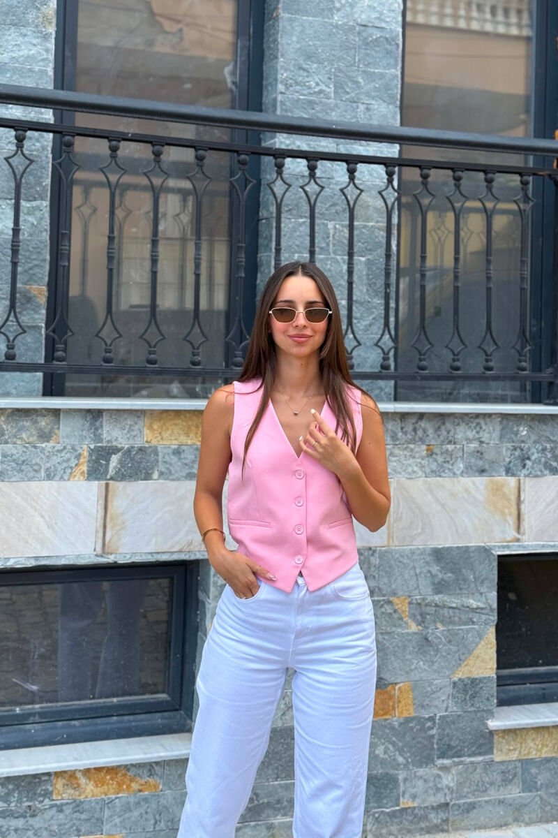 ONE COLOR SIMPLE OPEN BACK WOMAN VEST PINK/ROZE - 4