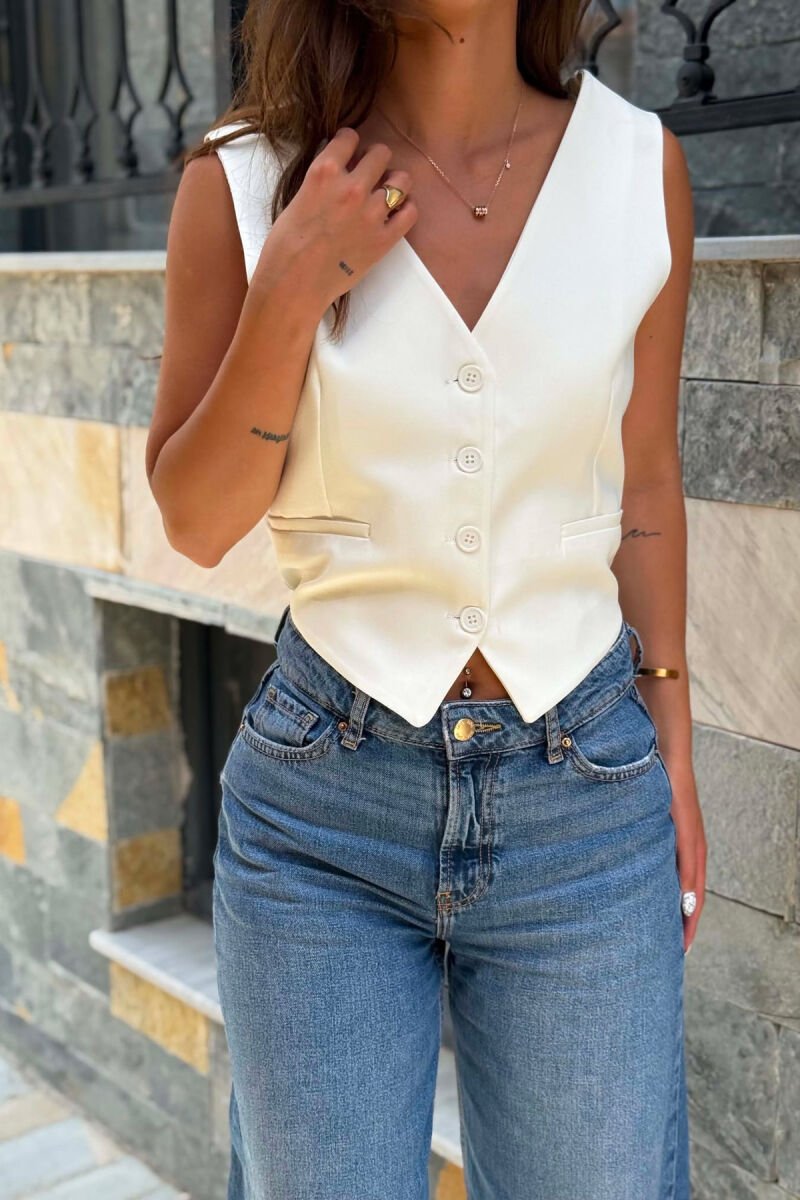 ONE COLOR SIMPLE OPEN BACK WOMAN VEST WHITE-E BARDHE - 2