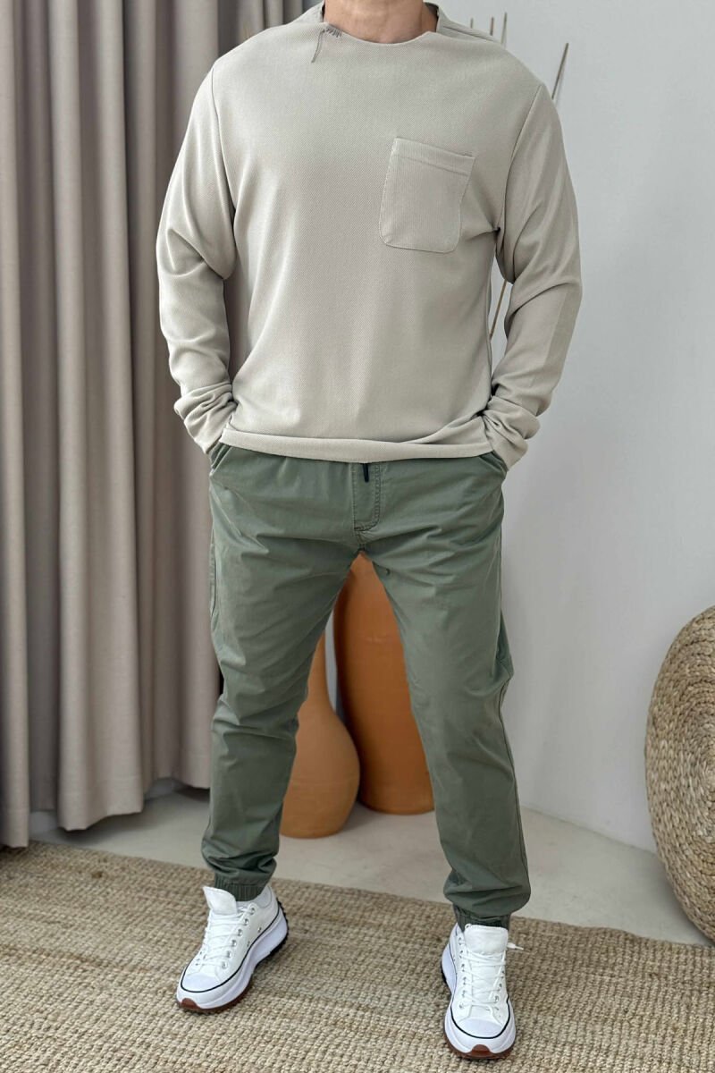ONE COLOR SIMPLE POCKET DETAIL MEN SWEATER BEIGE/BEZHE - 2