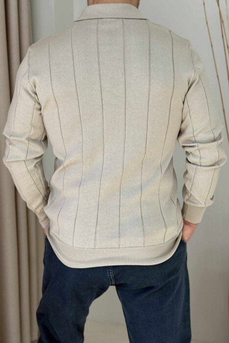 ONE COLOR SIMPLE POLO NECK MEN SWEATER BEIGE/BEZHE - 2