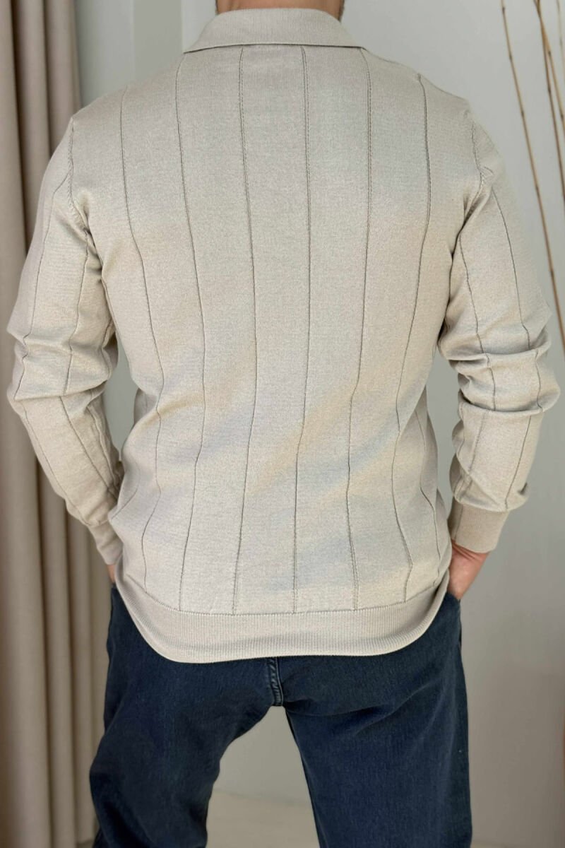ONE COLOR SIMPLE POLO NECK MEN SWEATER BEIGE/BEZHE - 2