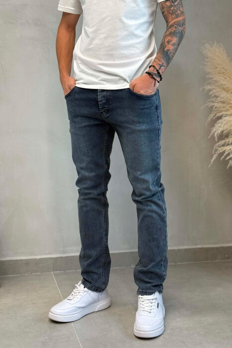 ONE COLOR SIMPLE REGULAR MEN JEANS DARK BLUE/BEE - 4