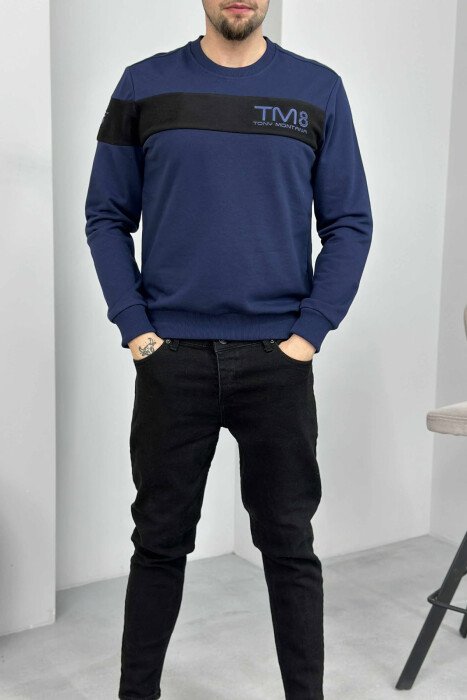 ONE COLOR SIMPLE ROUND NECK MEN SWEATSHIRT BLUE/BLU - 1