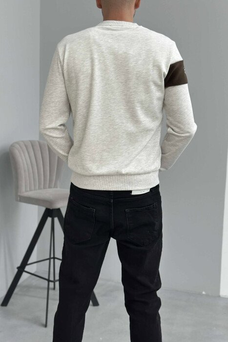 ONE COLOR SIMPLE ROUND NECK MEN SWEATSHIRT CREAM/KREM - 2
