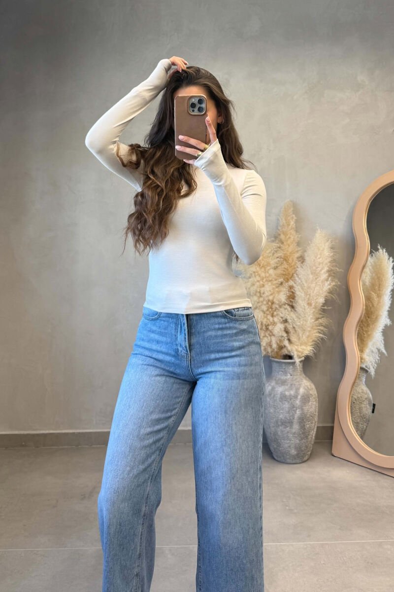 ONE COLOR SIMPLE ROUND NECK WOMAN SWEATSHIRT BEIGE/BEZHE - 4