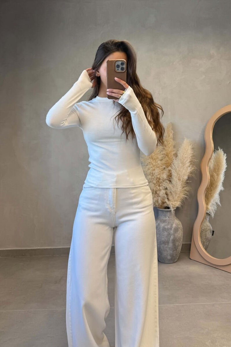 ONE COLOR SIMPLE ROUND NECK WOMAN SWEATSHIRT WHITE-E BARDHE - 1