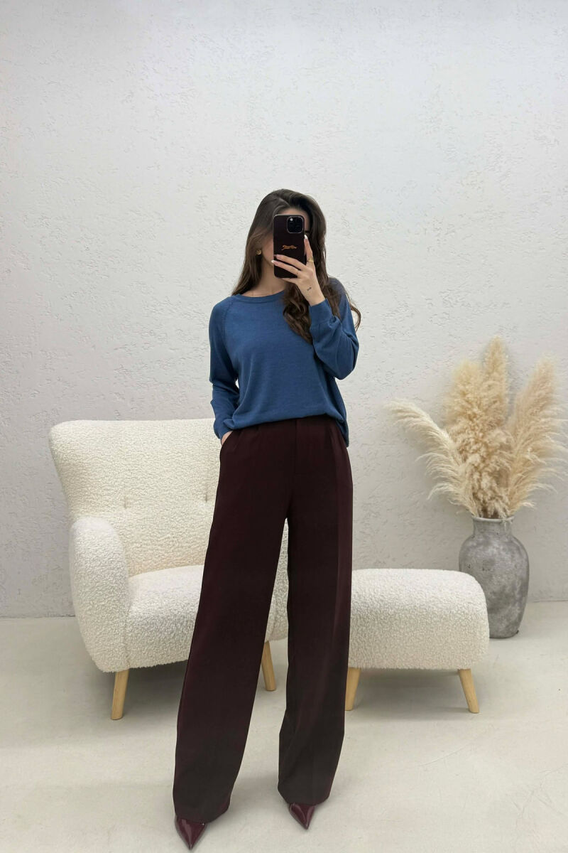 ONE COLOR SIMPLE ROUND NECK WOMEN SWEATER LIGHTBLUE/BZ - 3
