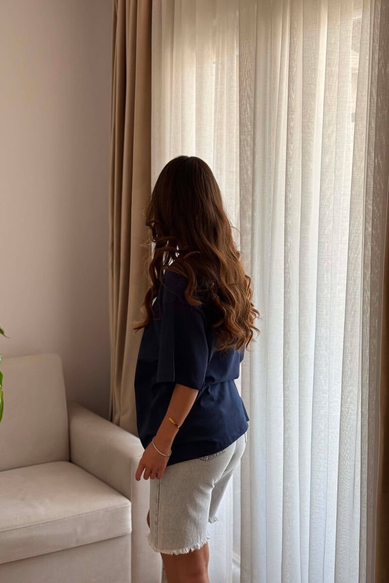ONE COLOR SIMPLE ROUND NECK WOMEN T-SHIRT BLUE/BLU - 3