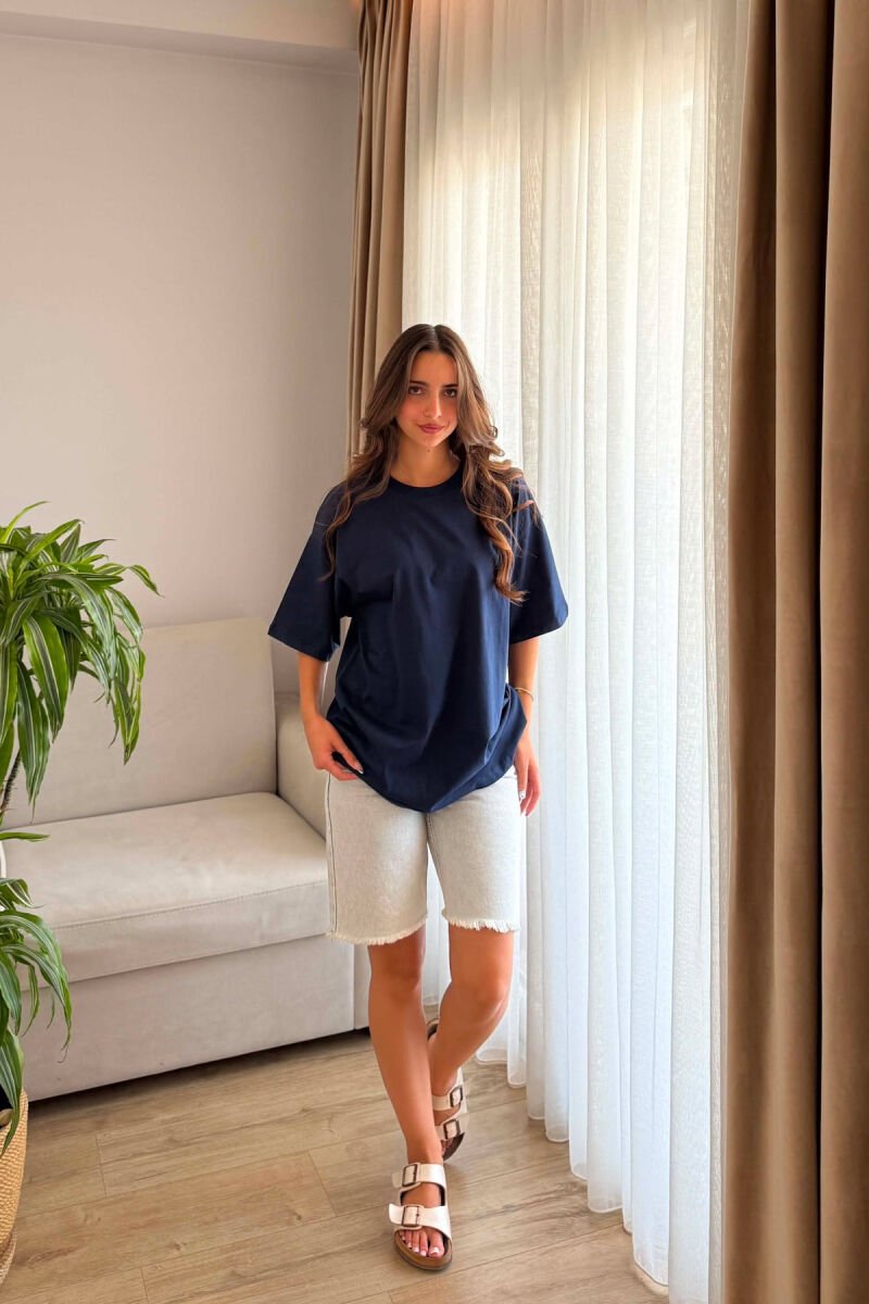 ONE COLOR SIMPLE ROUND NECK WOMEN T-SHIRT BLUE/BLU - 4