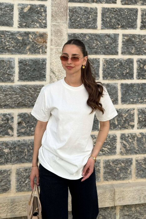 ONE COLOR SIMPLE ROUND NECK WOMEN T-SHIRT + 6 PAIR SOCKS ANTIQUEWHITE/ANTIKE - 1