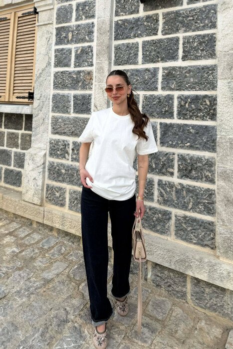 ONE COLOR SIMPLE ROUND NECK WOMEN T-SHIRT + 6 PAIR SOCKS ANTIQUEWHITE/ANTIKE - 3