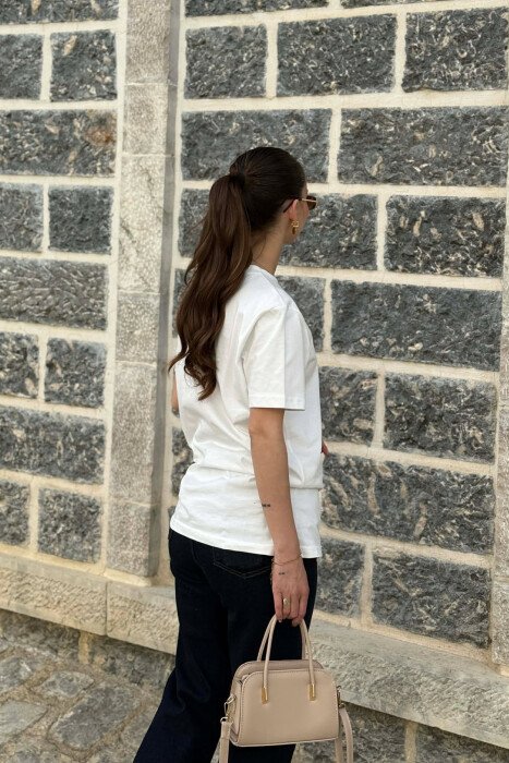 ONE COLOR SIMPLE ROUND NECK WOMEN T-SHIRT + 6 PAIR SOCKS ANTIQUEWHITE/ANTIKE - 4