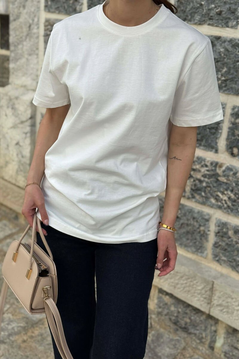 ONE COLOR SIMPLE ROUND NECK WOMEN T-SHIRT + 6 PAIR SOCKS ANTIQUEWHITE/ANTIKE - 5