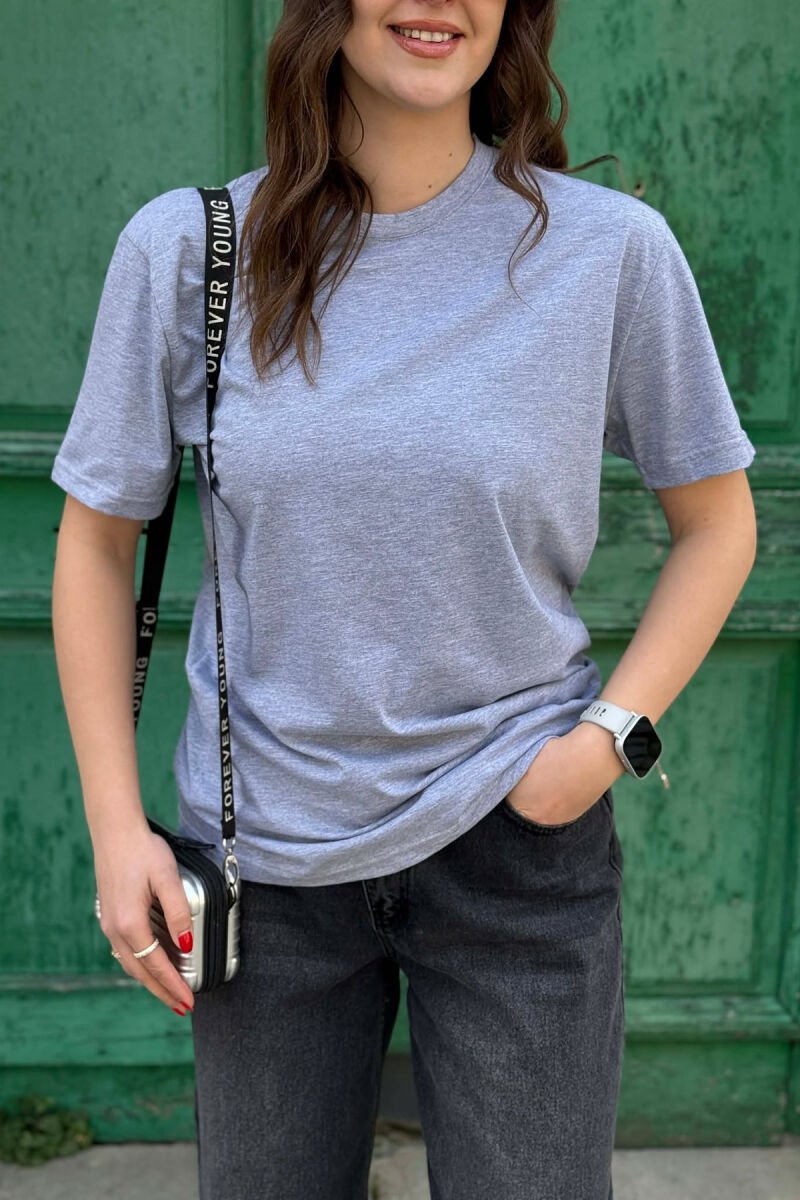 ONE COLOR SIMPLE ROUND NECK WOMEN T-SHIRT + 6 PAIR SOCKS GREY/GRI - 4