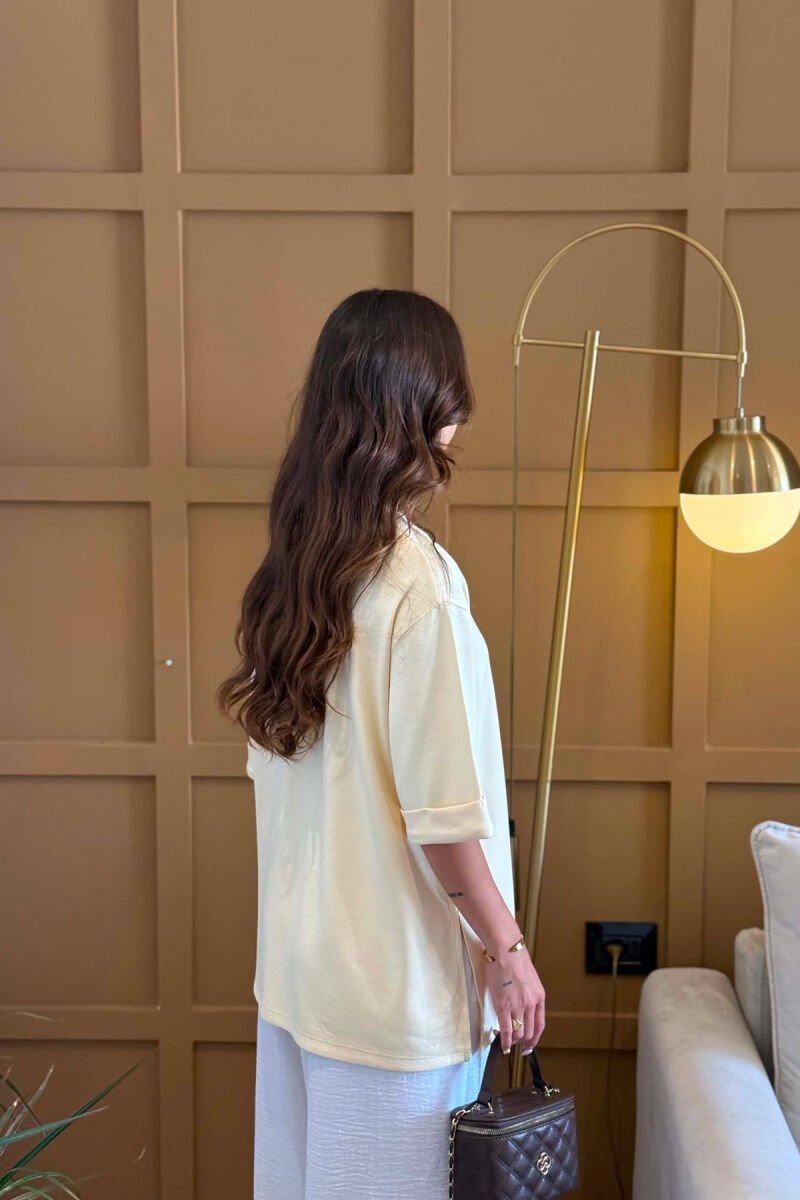 ONE COLOR SIMPLE ROUND NECK WOMEN T-SHIRT YELLOW/E VERDHE - 2