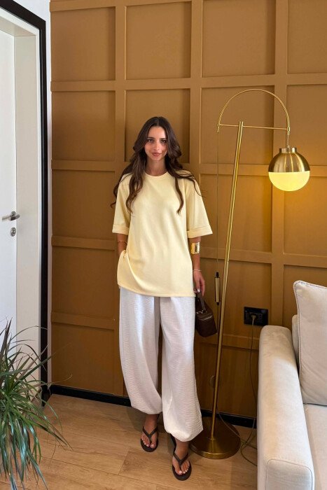 ONE COLOR SIMPLE ROUND NECK WOMEN T-SHIRT YELLOW/E VERDHE - 3