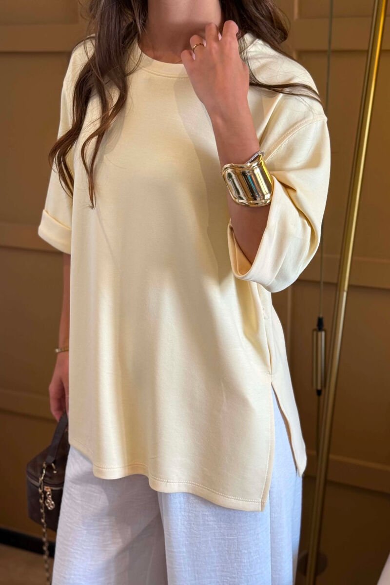 ONE COLOR SIMPLE ROUND NECK WOMEN T-SHIRT YELLOW/E VERDHE - 5